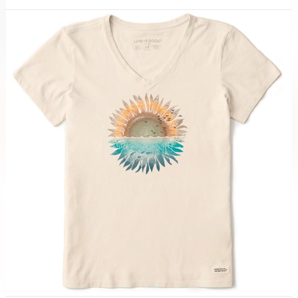 Life Is Good Tops - Life is Good Under Sunflower Short Sleeve Crusher Vee